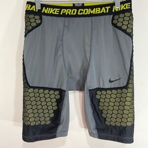 Nike‎ Pro Combat Padded Compression Shorts XL Football Gray Black Yellow Dri Fit